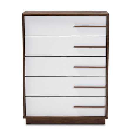Baxton Studio Mette Mid-Century White and Walnut Finished 5-Drawer Wood Chest 157-9524